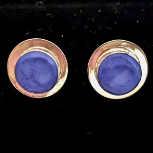 Vintage 925 Mexico Silver Lapis Lazuli Stone Round Earrings